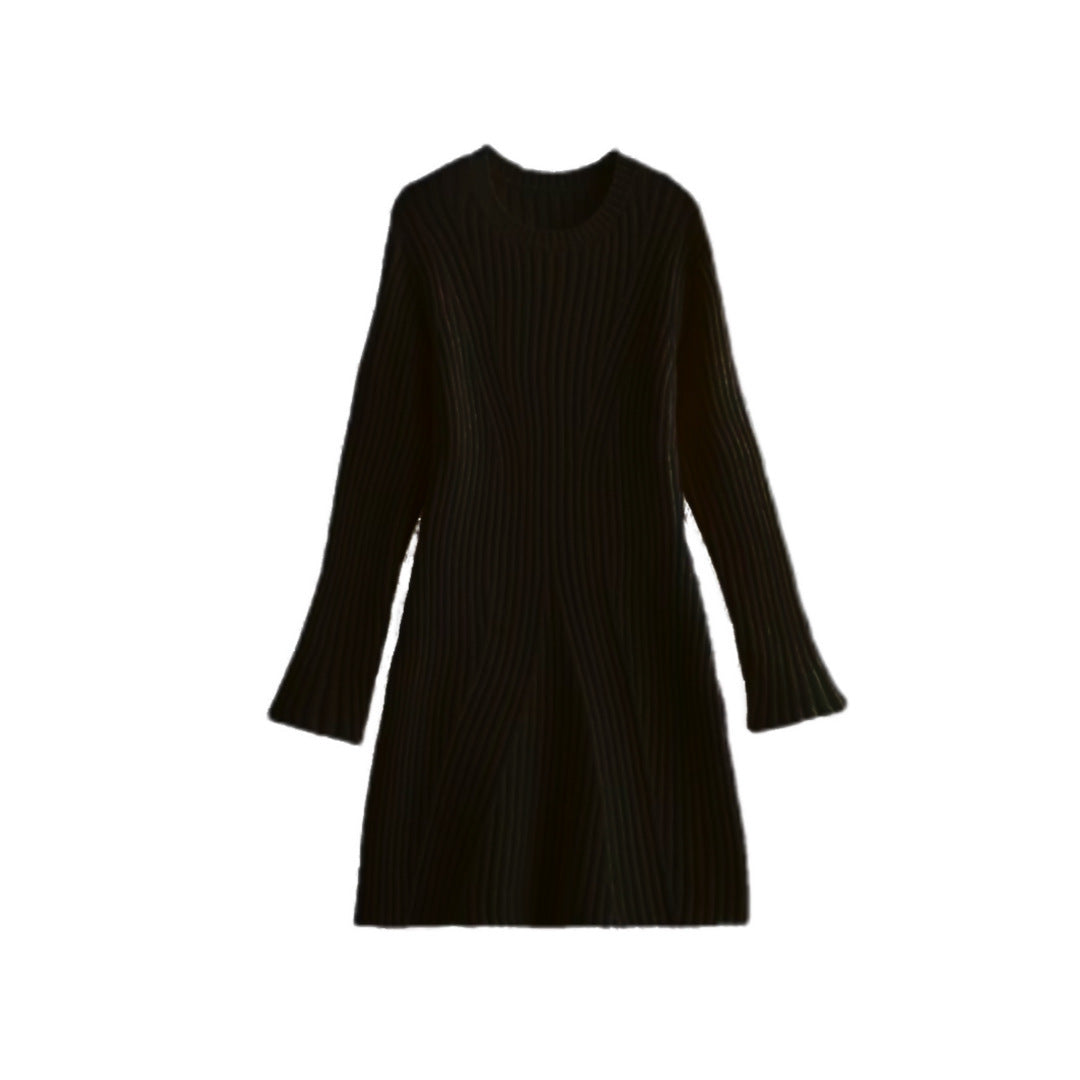 Robe en tricot côtelé uni à la mode pour automne et hiver,