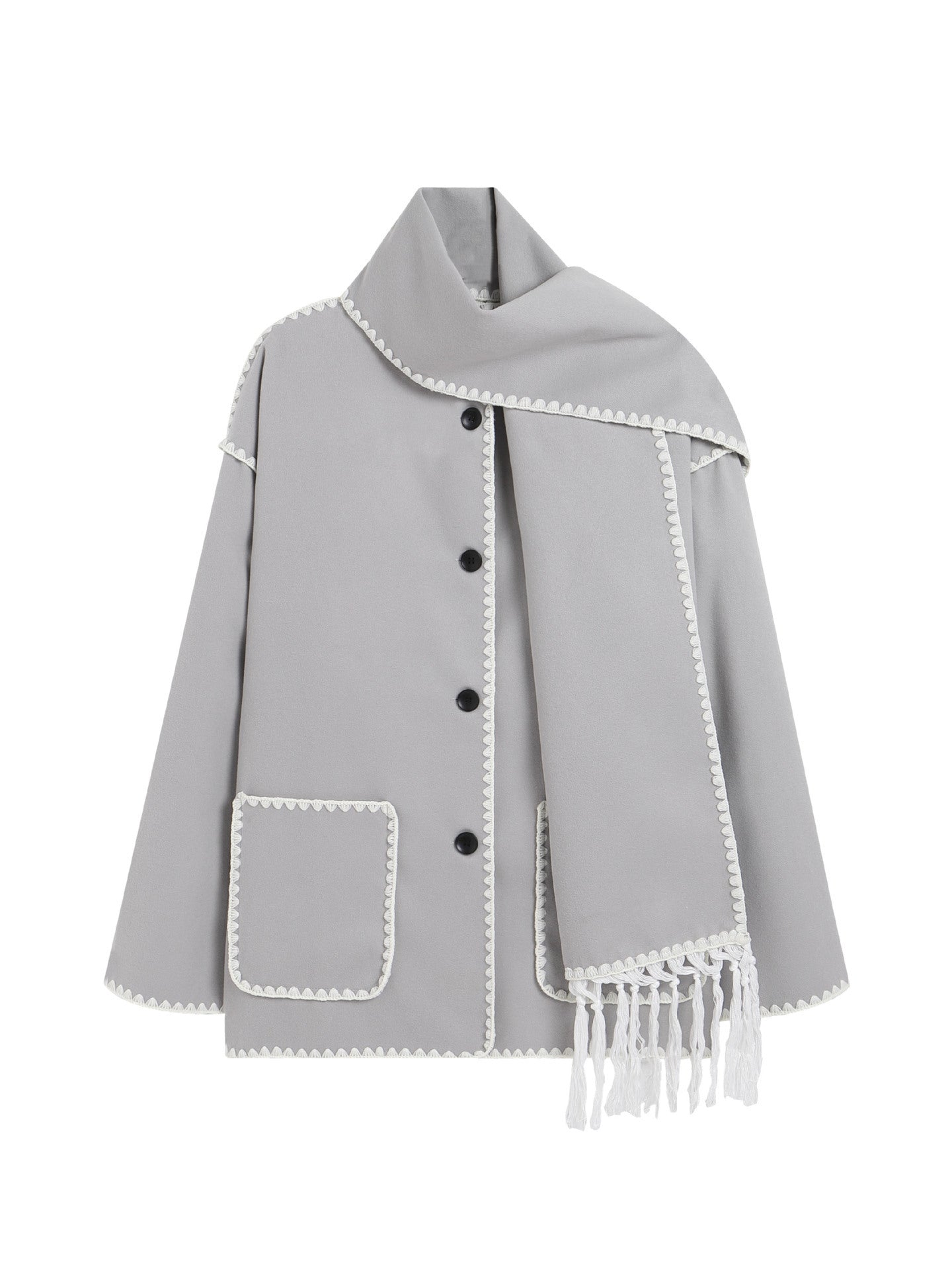 Manteau en laine épais avec écharpe pour femme