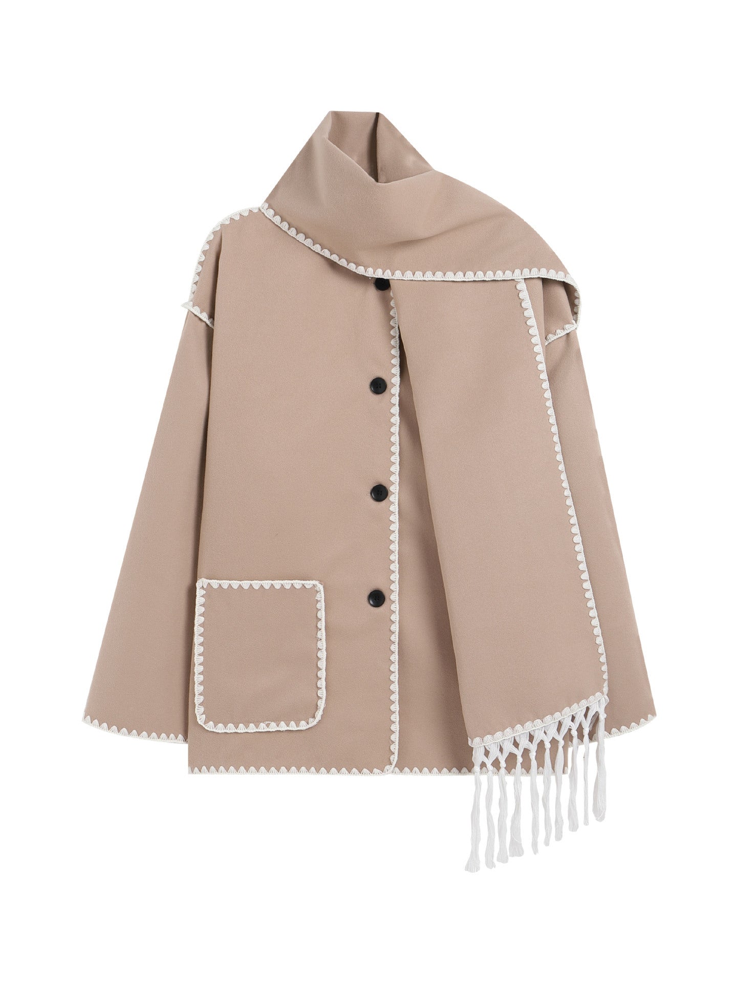 Manteau en laine épais avec écharpe pour femme