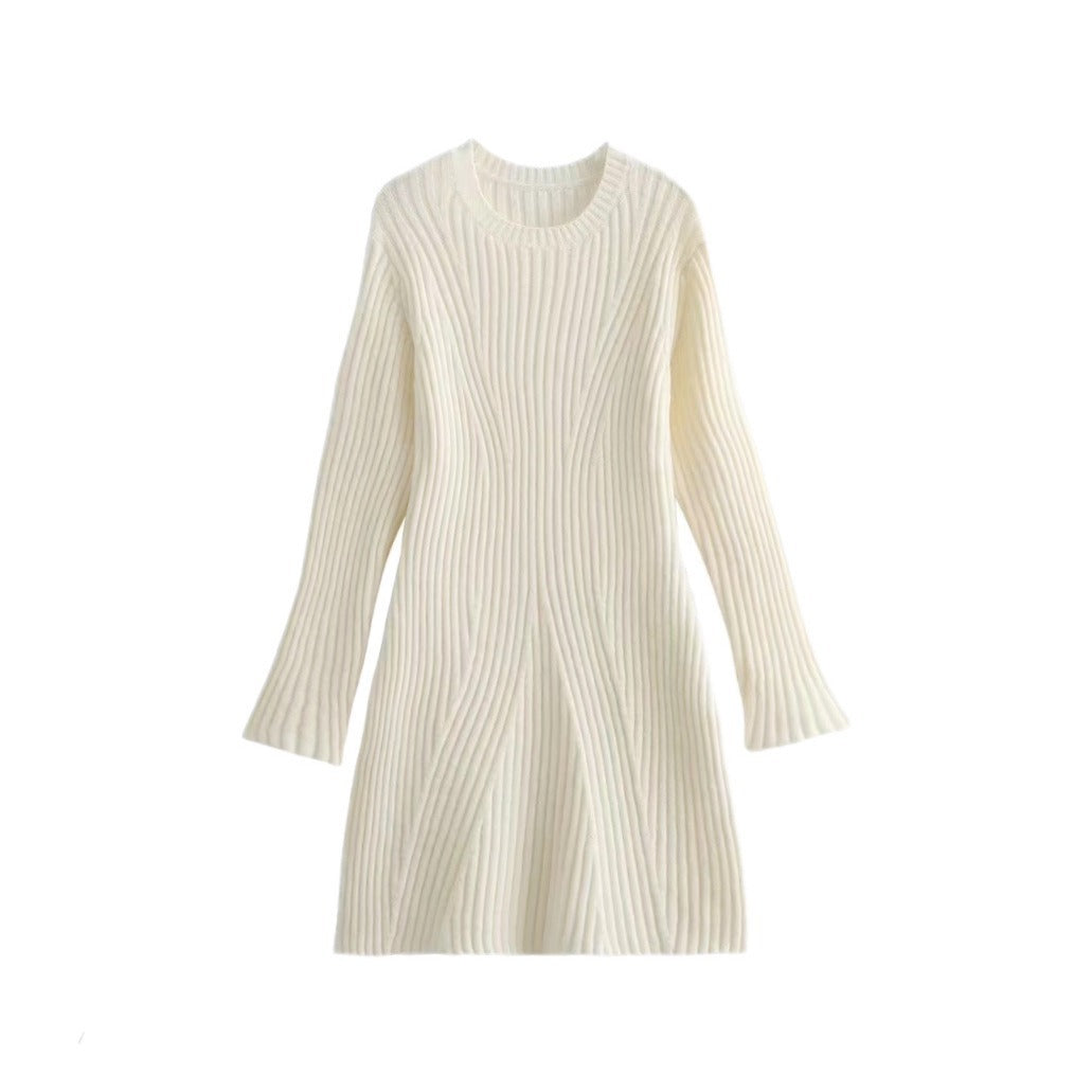 Robe en tricot côtelé uni à la mode pour automne et hiver,