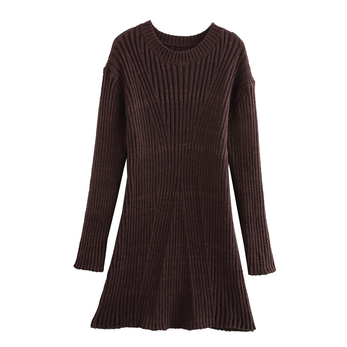 Robe en tricot côtelé uni à la mode pour automne et hiver,