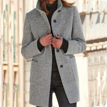 Manteau de laine à col montant avec poches automne hiver, vêtements décontractés pour femmes