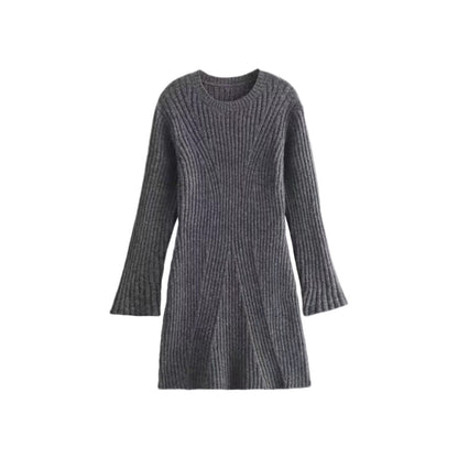 Robe en tricot côtelé uni à la mode pour automne et hiver,