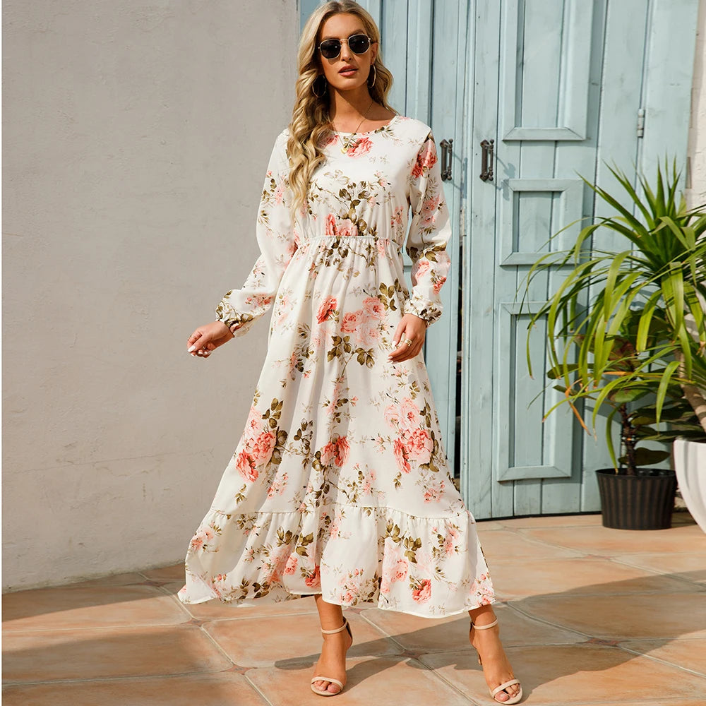 Robe maxi en mousseline de soie style bohème pour femmes