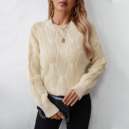 Pull torsadé de couleur unie pour femmes