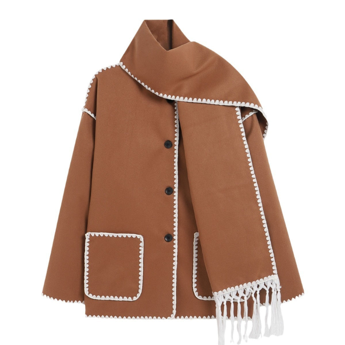 Manteau en laine épais avec écharpe pour femme